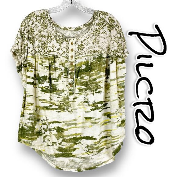 Pilcro Anthroplogie Green Abstract Oversized Top Shirttail Hem Womens Size Med - Picture 1 of 11